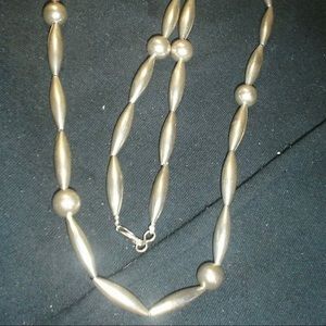 DEAD PAWN Long Navajo Sterling Silver Bench & Melon Bead Necklace - EXCEPTIONAL